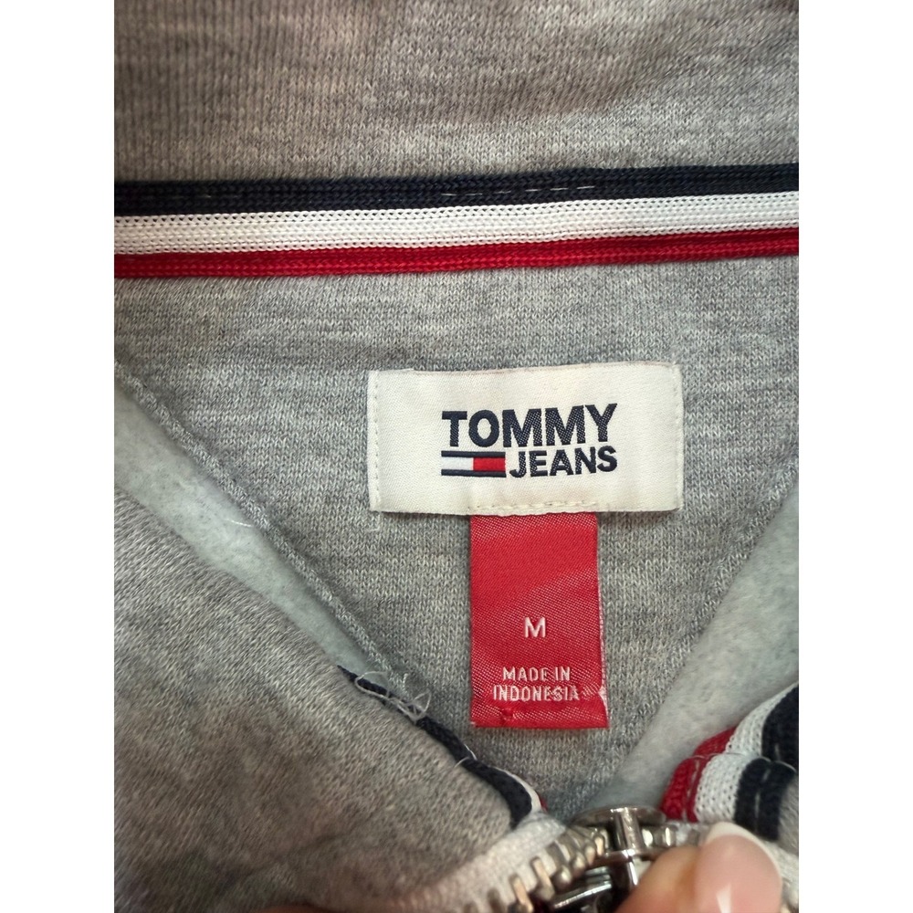 Tommy Jeans Womens Quarter Zip Cropped Sweatshirt Gray Fleece Pullover Medium - Picture 4 of 6